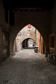 Via delle Volte, ancient medieval street in Ferrara, Italy