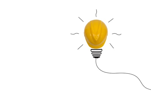 Concept idea with yellow helmet like a light bulb isolate on white background