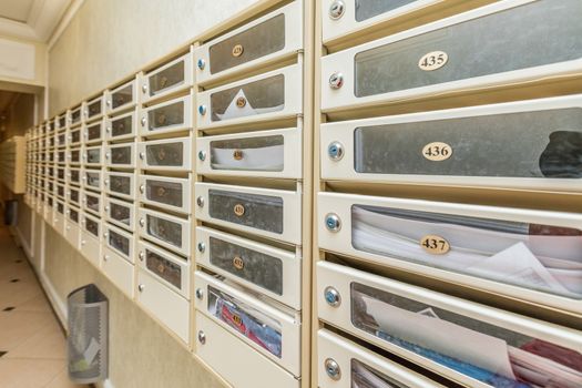 Empty hall luxury interior with mailboxes on wall