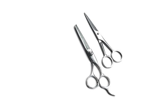 Barber Scissors isolated. Hair Cutting on white background. Hairdresser salon concept. Haircut accessories.