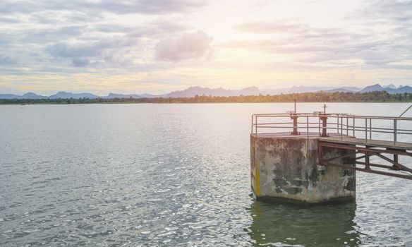 The floodgates on a dam in a river from in Thailand. Floodgate construction.