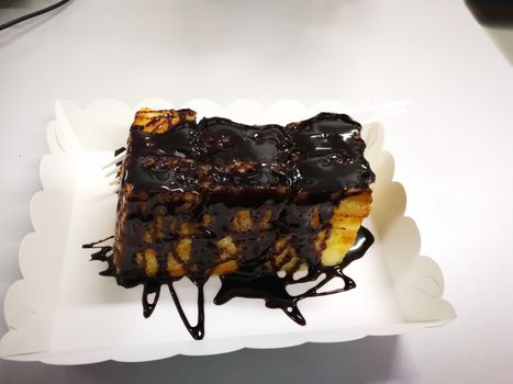 sweet bread  grill with butter and chocolate sauce