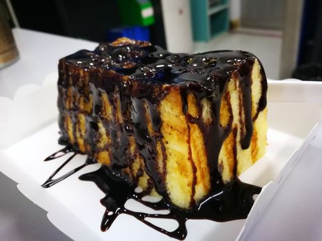 sweet bread  grill with butter and chocolate sauce