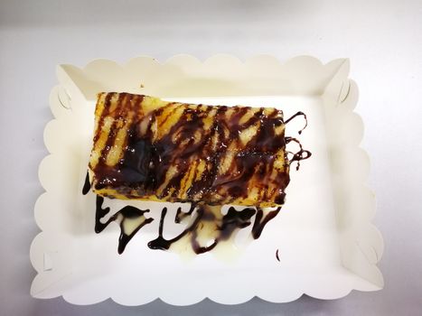 sweet bread  grill with butter and chocolate sauce