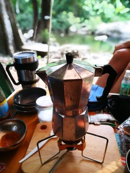 mokka pot for morning coffee in camping life