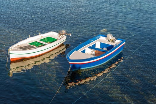 Small traditional fishing boat, made of wood, coloured, painted, Sicily