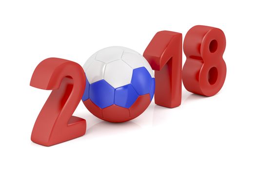 Year 2018 and football ball with colors of Russian flag 