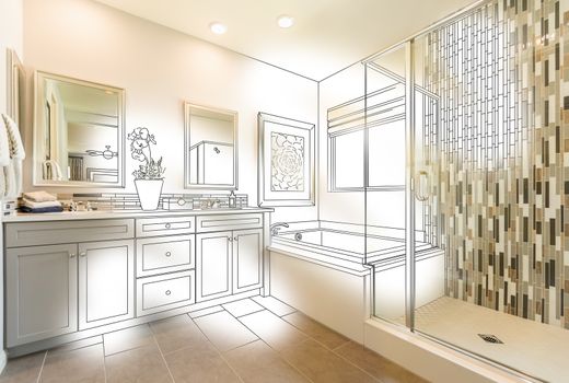Custom Master Bathroom Photo With Brush Stroke to Design Drawing.