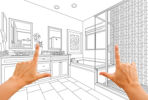 Hands Framing Custom Master Bathroom Drawing.