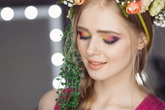 Beautiful Girl with Spring Flowers.Fresh skin. Fashion Art Portrait Of Beautiful Girl.