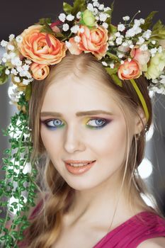 Beautiful Girl with Spring Flowers.Fresh skin. Fashion Art Portrait Of Beautiful Girl.