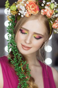 Beautiful Girl with Spring Flowers.Fresh skin. Fashion Art Portrait Of Beautiful Girl.