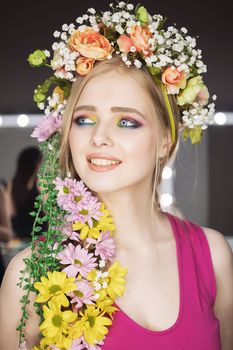 Beautiful Girl with Spring Flowers.Fresh skin. Fashion Art Portrait Of Beautiful Girl.