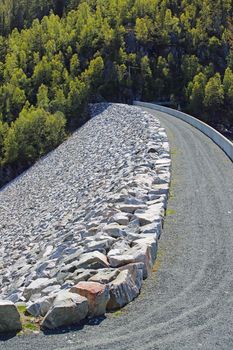 Panoramic view on dam and forest in Norway