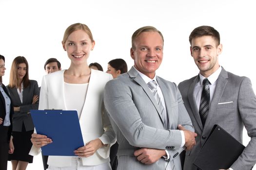 Portrait of business leaders and their team isolated on white background