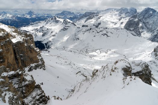 View from Sass Pordoi in the Upper Part of Val di Fassa