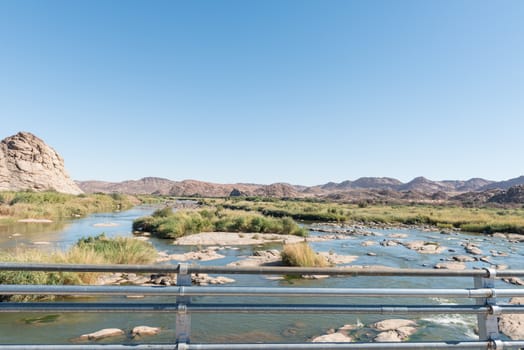 View of the Orange River as seen from the bridge between Onseepkans in South Africa to Velloorsdrif in Namibia.