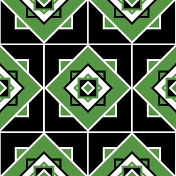 Seamless pattern texture with geometric ornament. illustration. Black and green.