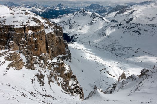 View from Sass Pordoi in the Upper Part of Val di Fassa