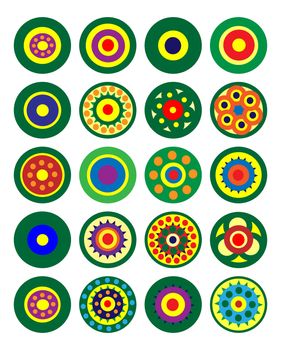 buttiful Set of multicolored circular patterns. illustration