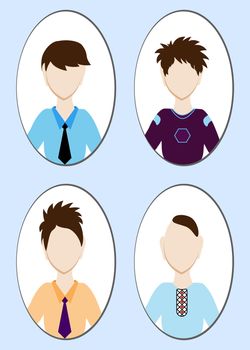 Cartoon illustration of a handsome young man with various hair style. illustration