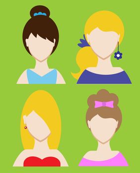 Set of female avatar or pictogram for social networks. Modern flat colorful style. illustration