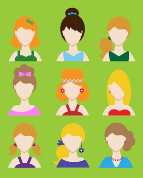 Set of female avatar or pictogram for social networks. Modern flat colorful style. illustration