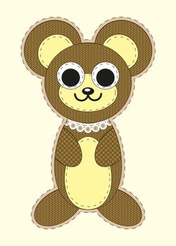 Cute cartoon Teddy bear in flat design for greeting card, invitation and logo with fabric texture. illustration
