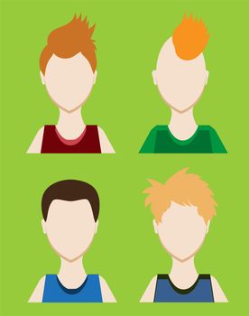 Set of Male avatar or pictogram for social networks. Modern flat colorful style. illustration