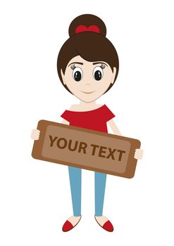 cartoon girl holding a sign for your text. illustration