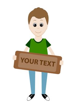 cartoon boy holding a sign for your text. illustration