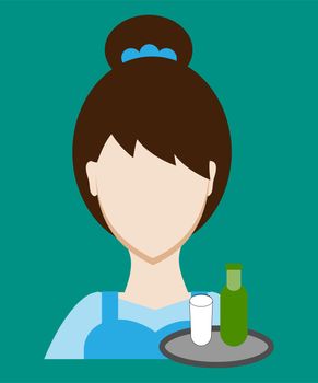 Profession people waitress. Face male uniform. Avatars in flat design. illustration