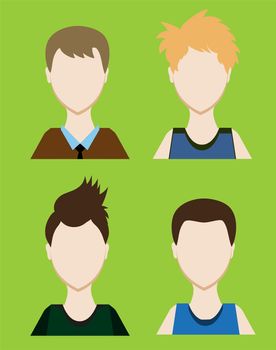 Set of Male avatar or pictogram for social networks. Modern flat colorful style. illustration