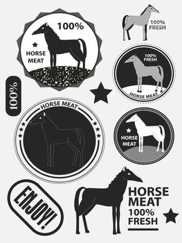 Set of logo horse meat, horseflesh, labels and badges. illustration