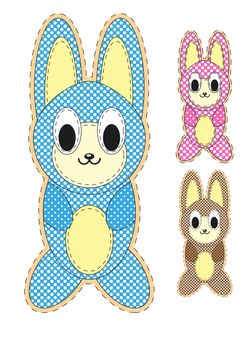 Set of Cute cartoon hare in flat design for greeting card, invitation and logo with fabric texture. illustration