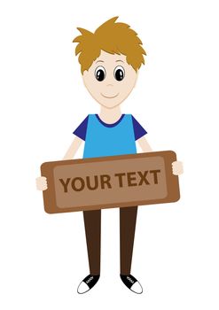 cartoon boy holding a sign for your text. illustration