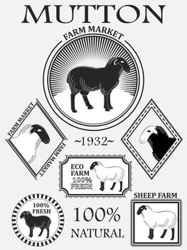 Set of premium lamb labels, mutton, badges and design elements. illustration