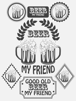 Vintage craft beer brewery emblems, labels and design elements. Beer my best friend. illustration