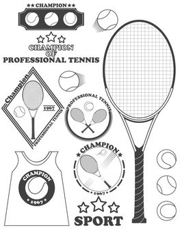 Tennis league labels, emblems and design elements. illustration