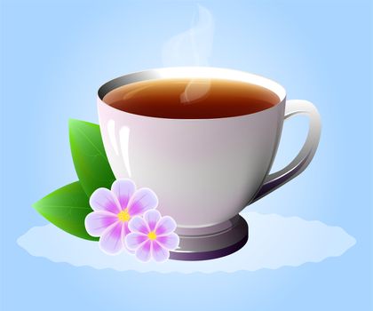 Cup of hot drink with flowers. Tea, coffee, etc illustration