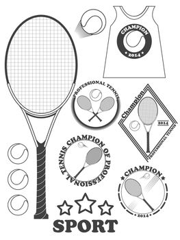 Tennis league labels, emblems and design elements. illustration