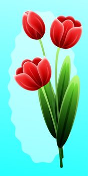 Red tulips. International Happy Mothers Day with Bunch of Spring Flowers. Womens Day. Holiday background. Beautiful bouquet. Trendy Design Template. illustration