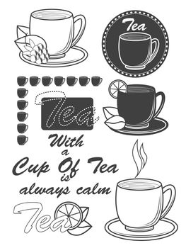 Set of vintage tea labels, badges and design elements. illustration