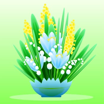 Delicate bouquet of spring forest flowers for your design. Floral background. illustration