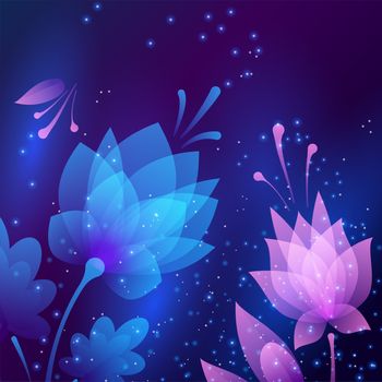 Beautiful futuristic night flowers. Abstract card. illustration