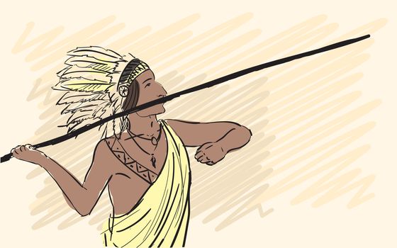 Apache Indian warrior throwing a spear. Corporate identity sketch. illustration