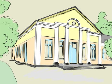 architectural structure with columns. Old school, club, house of culture. illustration