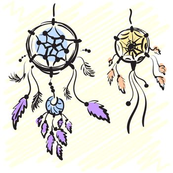 Dream catchers. Native american traditional symbol. Vintage hand drawn. illustration