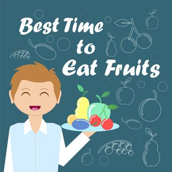 Card with the waiter and fruits for your design. illustration