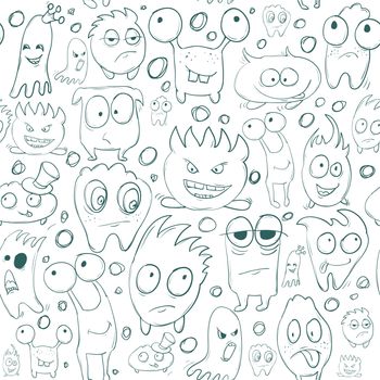 Seamless background contour funny monsters for Halloween holiday or for your design. It can be used for childrens books with fairy tales. illustration